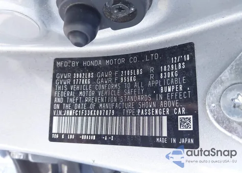 2019 Honda Civic Ex from USA, damaged, VIN JHMFC1F33KX007879